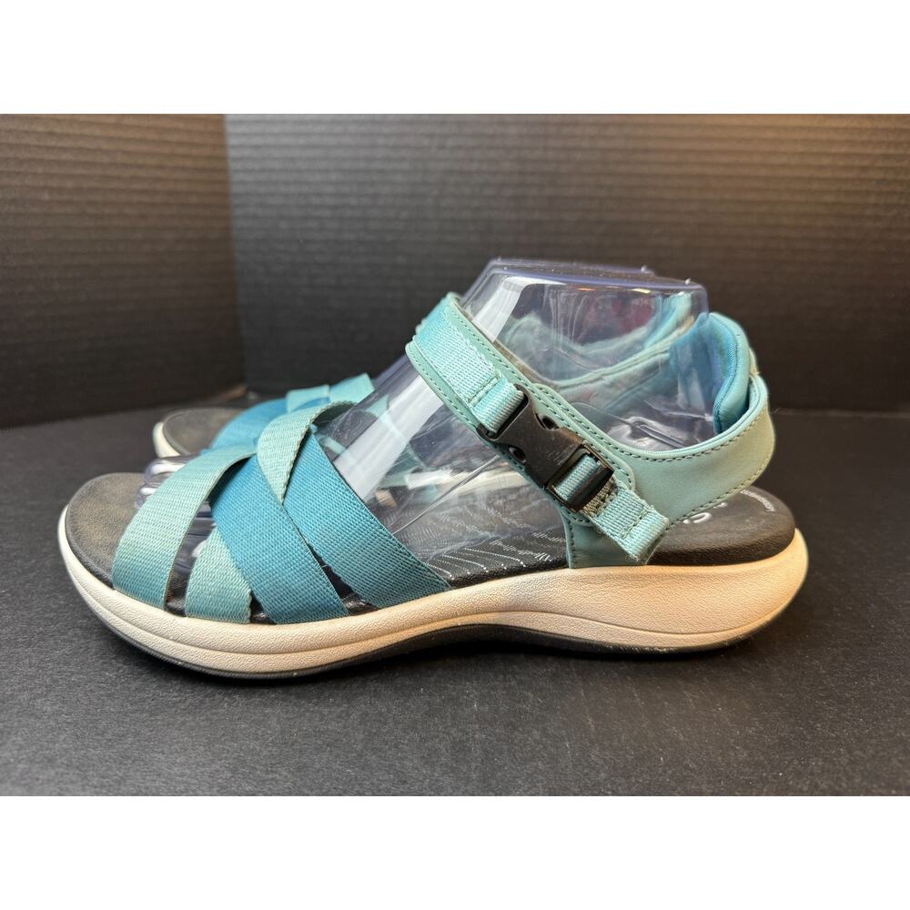 Clarks Cloudsteppers Mira Tide Blue Fabric Sport Sandals Ankle Strap US SZ 10 M